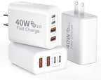 USB C Wall Fast Charger Block, 40W 4-Port Type C Chargers Fast Charging Blocks PD Power Charger Adapter+QC 3.0 USB Multiport Charger Brick for Phone 17/16/15/14/13/12 Pro Max, i-Pad, Galaxy S25-3Pack