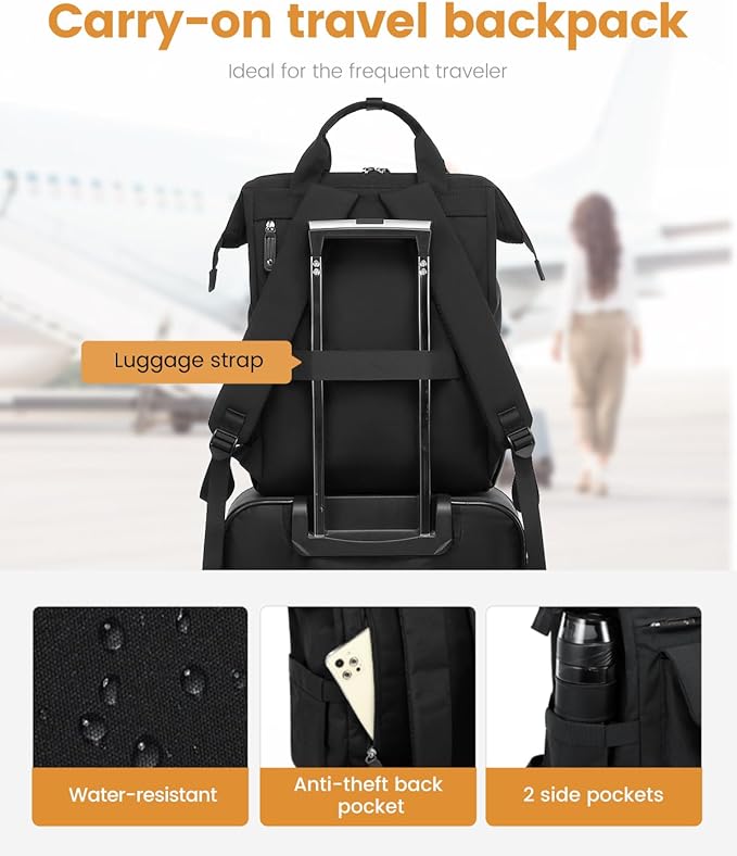 LOVEVOOK Laptop Backpack for Women Work Travel Commuter Backpack Business Computer Bag Doctor Nurse Bags College Backpack Purse, 17 Inch, Black-black