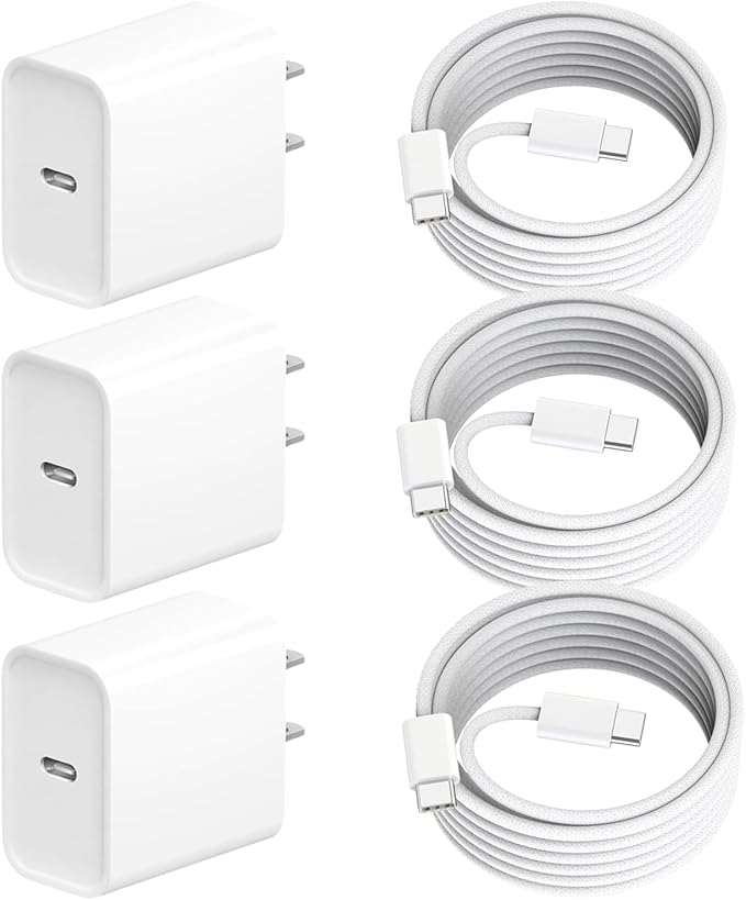 iPhone 17 Pro Max Charger Fast Charging,3Pack 20W Apple USB C Charger Block Comes with 10FT USBC to USBC Woven Cable Compatible with iPhone 17/Air/17Pro/16 ProMax/16e/15 Plus,iPad Pro/Air/Mini,AirPods