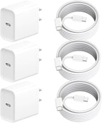 iPhone 17 Pro Max Charger Fast Charging,3Pack 20W Apple USB C Charger Block Comes with 10FT USBC to USBC Woven Cable Compatible with iPhone 17/Air/17Pro/16 ProMax/16e/15 Plus,iPad Pro/Air/Mini,AirPods