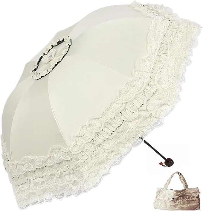 URAWESO Vintage Lace Parasol Gothic Lolita Umbrella UV Sun Protection Witch Cosplay Photoshoot Props Party Decoration