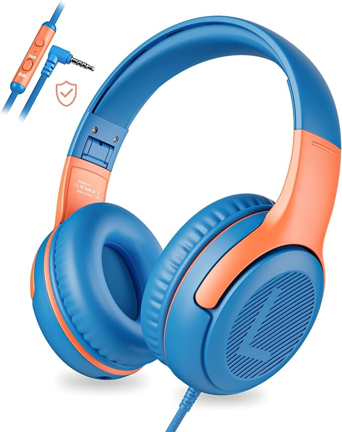 awatrue Kids Headphones Wired Toddler Headphones with Microphone, Over-Ear Headphones, 85/94dB Volume-Limiting, 3.5mm Jack, Foldable On-Ear Design - Safe & Comfortable for Learning & Entertainment