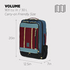 Topo Designs Global Travel Bag – 30L or 40L - Carry-On Compliant Most Airlines, Durable Travel Duffel Bag, Clam Shell Main Pocket, Laptop Sleeve, Backpack, Luggage (30L / Dark Denim/Burgundy)