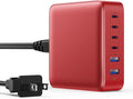 USB C Charger Block 200W,Upgraded GaN IV 6-Port USB C Charger, Fast Charging Station Hub, PD 65W Laptop Adapter Compatible with DELL HP MacBook Pro/Air/iPad, iPhone 16/15/14, Galaxy S24 etc-Red