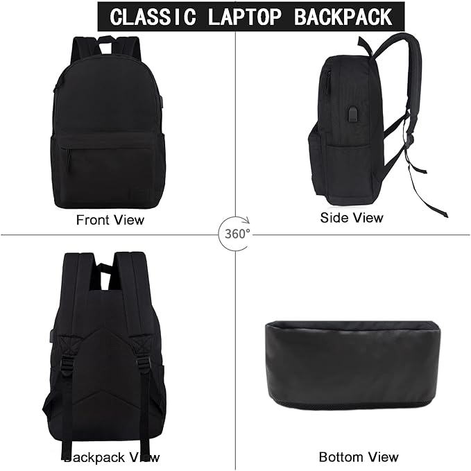 SUPACOOL Lightweight School Backpack with Pencil Pouch, Backpack for School Boys and Girls(Black backpack set)