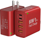 2Pack USB C Fast Charger Block, Total 60W 5-Port USB C Wall Charger 30W Type C Charging Block, 2USB C+3USB A PD 3.0 Multiport Charging Cube for iPhone 17 16 15 14 Pro Max, G-alaxy S26 S25 Ultra, i Pad