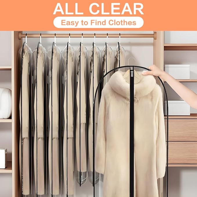 Clear Garment Bags for Hanging Clothes Travel (Set of 6) Suit Bags for Closet Storage Clothes Storage Bags Closet Cover for Open Closet with Zipper for Coats, Jackets, Shirts