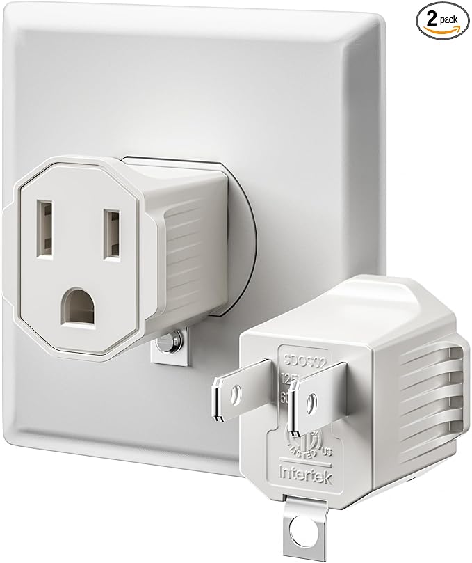 2 Prong to 3 Prong Outlet Adapter, SUPERDANNY ETL Listed 3-2 Prong Adapter, Fire-Retardant (392℉) PBT Material, Heavy Duty Wall Plug Adapter for Old Homes, Travel to Japan (Ivory White (2-Pack))