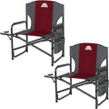 Colegence Oversized Directors Camping Chair Set of 2 Support 600 LBS, Heavy Duty Folding Outdoor Chairs with Detachable Side Pocket and Adjustable Side Table for Outside Beach,Lawn,Fishing (Red)