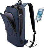 hk Backpack for Men Business Slim Backpack with USB Charger Computer Lightweight Anti-theft Travel (Dark Blue, 17.3 Inch)