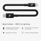 Beats USB-C to Lightning Woven Short Cable Fast Charging Durable/Tangle-Free Compatible Charger for Apple Devices w Lightning Ports (8 in, 20 cm) - Bolt Black