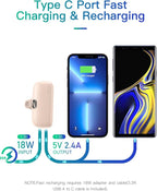 Kuulaa Portable Charger for iPhone 14/13/12/11 Mini 5000mAh Built-in Lightning Plug Power Bank with LED Display, Fast Charging USB-C Input, Compact Travel Battery Pack, Pink