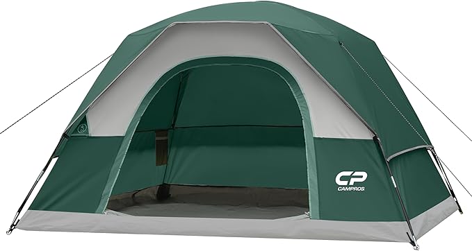CAMPROS CP Camping Tent 2/4/6 Person, Waterproof Windproof Double Layer Dome Tent, Easy Setup with Large Mesh Windows & Wide Door for Outdoor Camping Backyard
