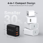 [2-Pack] 40W USB C Charger Block, 4-Port Type C Fast Charging Brick Dual PD&QC Wall Plug Adapter Power Brick for iPhone 13/14/15/16/17/Pro Max/Plus/iPad/Airpods/iwatch/Samsung Galaxy (Black)