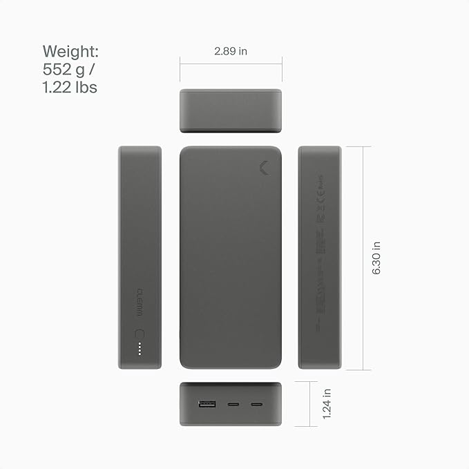 Clemm Portable Charger Quick Charging Power Bank (Graphite, 30000, Milliamp Hours)