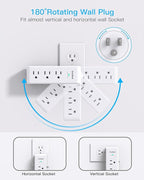 2 Pack Surge Protector Outlet Extender, 9 AC Multi Outlet Wall Plug with Rotating Plug, 1800J Wall Charger, 3-Sided Power Strip Electrical Plug Adapter Outlet Splitter for Home Office Dorm,White