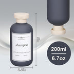 ASEVAT 6.7oz Refillable Plastic Travel Shampoo Bottles, Empty Travel Shampoo and Conditioner Bottles Reusable, Travel Size Shampoo Bottle, Hand Soap Dispenser for Vacation,Gym, Home(Grey)