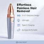 VG VOGCREST Eyebrow & Facial Trimmer: 2 in1 Rechargeable Facial Hair & Eyebrow Shaver - Painless LED Light (Sky Blue)