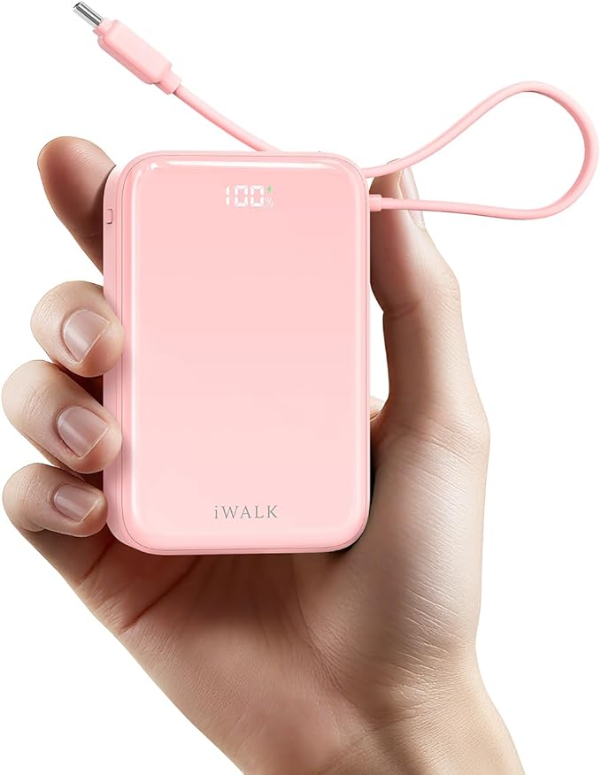 iWALK Portable Charger, 10000mAh 45W PD Power Bank, USB C in&Out Fast Charging Battery Pack with Phone Stand, Travel Essential Powerbank for iPhone 17 16 15 14 13 12 Samsung S25 MacBook etc,Pink