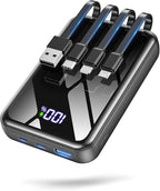 Portable Charger Power Bank 50000mAh, 22.5W Fast Charging Portable Charger with Built-in Cables, Travel Essential 5 Outputs External Battery Pack, LED Display for iPhone, Android, iPad, Black
