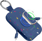 RORRY CharmGo Portable Charger, 5000mAh Portable Charger Power Bank with Built-in Cables, Travel Keychain Battery Pack for Apple Watch and iPhone Air/17/16/15/14/13/12, Confetti-Deepblue
