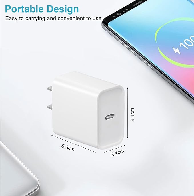 20W Fast Charger,3 Pack USB-C Port Charger with Type c-c Cable，for i Phone 17/16/15, i Pad and More (3 Pack White)