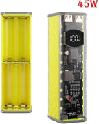 Solder-Free Portable Power Bank Case Transparent DIY Battery Box for 8x18650 Cells 22.5W 45W Fast Charging with Multi-Protection Circuit ABS Housing(yellow 22.5W)