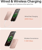 ULiXWH 10,000mAh for MagSafe Power Bank Ultra Slim, Magnetic Wireless Charger with USB-C Cable, Fast Charging Portable Battery for iPhone 17 Pro Max/17 Pro/Air/16/15/14/13, Rose Gold