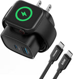 TOPADRE 3-in-1 PD USB C Wall Charger Block, 20W Fast Charging Block, Charger for Apple Watch Series 11/10/9/8/7/6, for iWatch Ultra, Compatible with iPhone 16/16 Pro/iPhone 15, Black