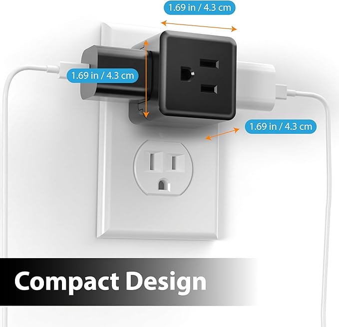 [ETL Listed] 3-Pack 3 Outlet Wall Adapter, Fosmon Black Outlet Splitter Plug Extender, Grounded 3-Prong /2 Prong Cube Tap 3-Way Plug Adapter, Cruise Essentials for Home Travel Office- Black