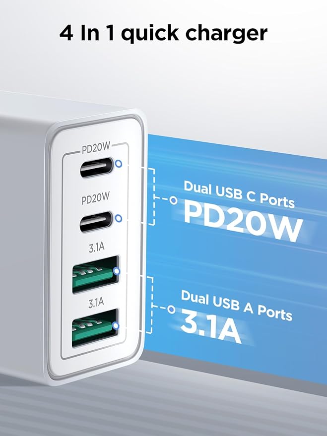 [2-Pack] USB C Wall Charger Block, 40W 4-Port USB C Super Fast Charger Dual Port PD Power Adapter+QC Wall Plug Multiport Type C Brick Cube Compatible with iPhone 15 14 13 12 11 Pro XR XS 8 7, Samsung