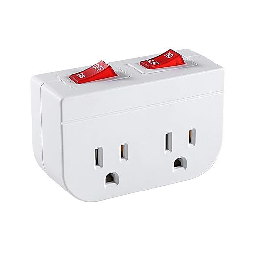 Grounded Outlet with Double ON Off Switch,VSEER 2 Port Electrical Outlet Plug Switch 15A 1875W / Wall Tap Adapter with Daul Red Indicator, ETL Listed (White 1-Pack)