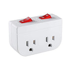 Grounded Outlet with Double ON Off Switch,VSEER 2 Port Electrical Outlet Plug Switch 15A 1875W / Wall Tap Adapter with Daul Red Indicator, ETL Listed (White 1-Pack)