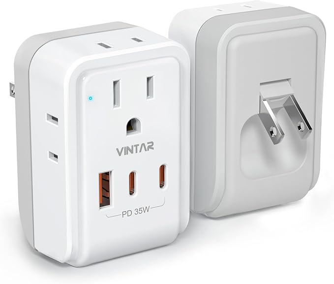 1 Pack US to Japan Plug Adapter, VINTAR PD 35W Foldable Japan Travel Essentials with 4 Outlets and 3 USB Ports(2 USB-C), 2 Prong to 3 Prong Outlet Adapter for USA to Japan Canada Philippine, Type A