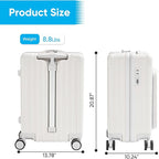 TABU 20" Carry on Luggage with Seat for Kids & Adults，Front-Opening Hardshell Carry On Suitcase with Double Handles & TSA Lock, White