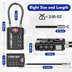 SURE LOCK TSA Approved Combination Luggage Locks with Open Alert Indicator – Durable Zinc Alloy Cable Travel Locks with Large Easy-Read Dials for Suitcases, Backpacks & Gym Bags（ Four Colour）