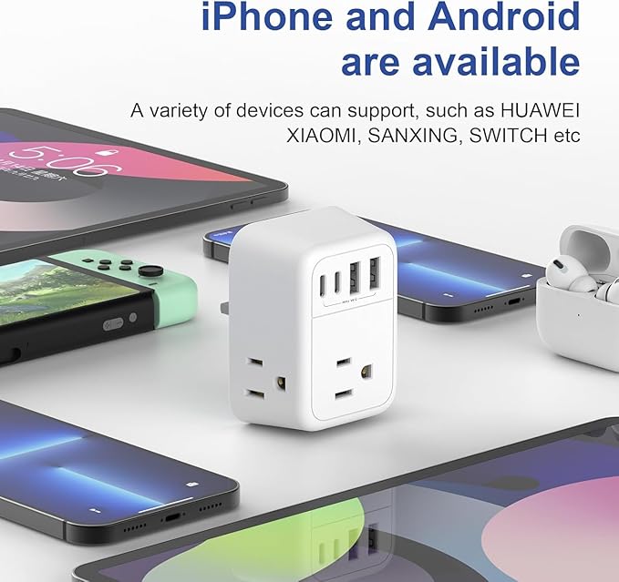 US to UK Plug Adapter, Foldable UK Travel Adapter with 4 AC Outlets 4 USB Ports(2 USB C), Type G Power Adapter for USA to Ireland England British Scotland London Hong Kong Singapore(1 Pack)