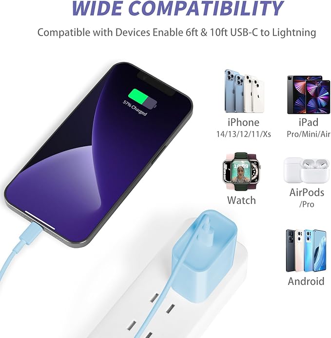 iPhone Charger Fast Charging,[MFi Certified] 2Pack 20W Type C Fast Charger Block with [10FT&6FT] USB C to Lightning Cable Compatible for iPhone 14/13/12/11 Pro Max/Xs Max/XR/X,iPad