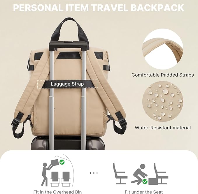 G4Free Protective 16" Laptop Backpack, Large Work Bag for Men Women, Slim Casual Backpacks for Travel, College, Business, Khaki