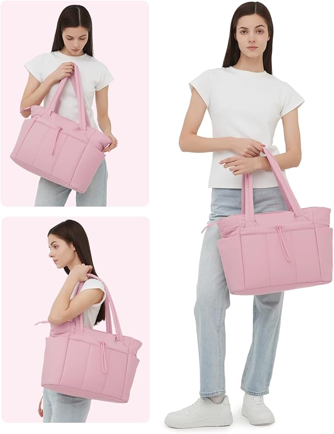 Wandering Nature Puffer Tote Bag with Cup Holder & Laptop Compartment & Trolley Sleeve for Travel, Work, Nurse, Women