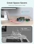 Amasuki Travel Essentials,4 in 1 for Apple Watch Charger/iPhone Charger/Multi Charging Cable,Vacation RV Camping Essentials,USB C/L/Micro Portable Charger for iWatch 11-1/iPhone 17-12,Car&Gift-Pink