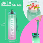 Sahara Sailor Water Bottle, 32/25/17oz Durable and Leakproof Water Bottles Motivational with Time Marker, Tritan, BPA Free, Wide Mouth with Easy Clean Brush for Gym, Travel, School, Office (1 Bottle)