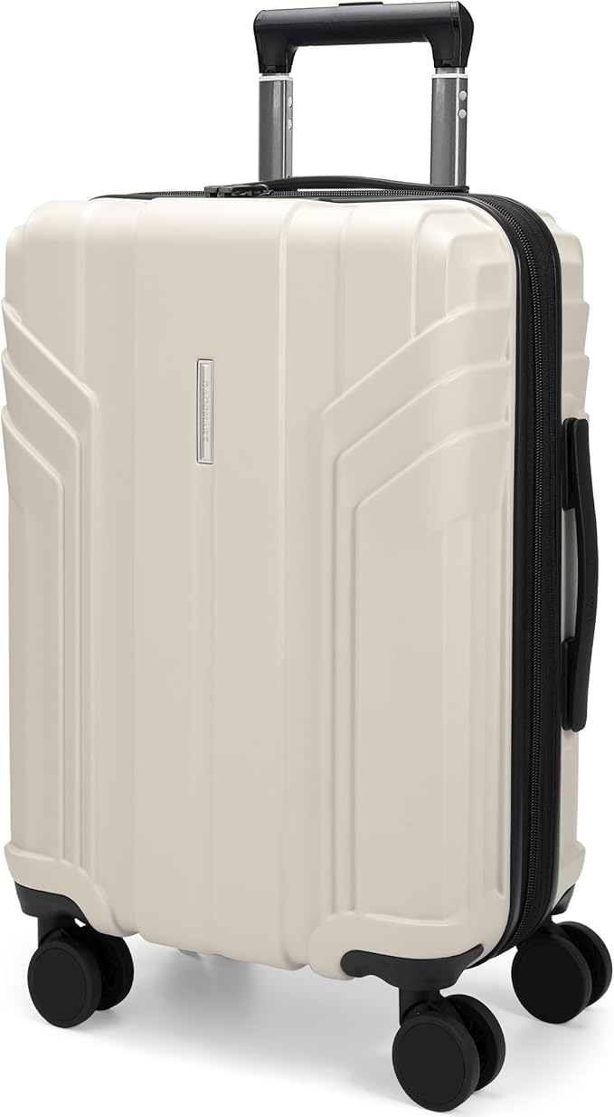 BAGSMART Expandable Carry On Luggage 22x14x9 Airline Approved, 1OO% PC Lightweight Hard Shell Suitcase, 20 Inch Travel Luggage with Spinner Wheels, Waterproof Rolling Suitcase, Biege