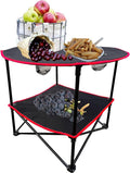 2 Tier Outdoor Camping Gear, Foldable Camping Table with Carry Bag and 4 Cup Holders,Lightweight Collapsible Canvas Table for Beach, Picnic, BBQ,Campfires,Fishing,Hiking,Tailgating