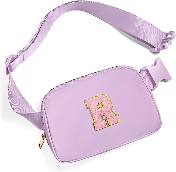 Gitus Initial Belt Bag Fanny Pack Crossbody Bag for Girls Birthday Gifts Age 8-10 Teen Girl Gifts Trend Stuff Personalized Letter Gifts for Daughter Sister (Lavender-R)
