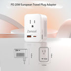 6 in 1 European Travel Plug Adapter,220v to 110v Voltage Converter,US to Europe Travel Adapter,20W PD USB-C Power Adapter, 2 USB A+ 2 Type C,Max 1400w for Hairdryer/traightener/Curling Iron