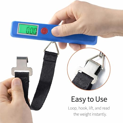 Digital Luggage Scale, Portable Handheld Travel Weight Scale with Backlit LCD Display, 110 lb Capacity, Hook and Strap, (Blue)