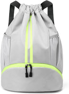 JELUTAR Drawstring Backpack Gym Bag with Shoes Compartment for Soccer, Basketball, Swim, Water-Resistant String Backpack Beach Cinch for Women Men, Grey, Medium