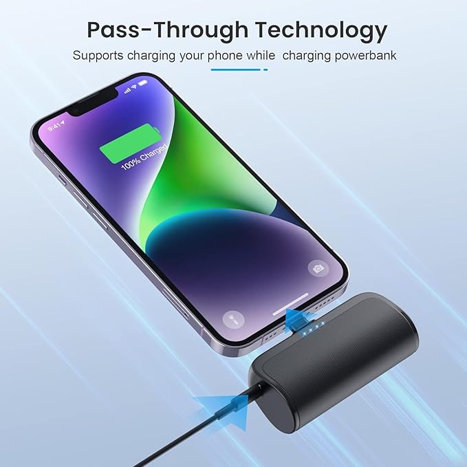 LanLuk [2 Pack] Mini Portable Charger for iPhone,5200mAh Ultra-Compact Fast Charging Power Bank Cordless Small Smart Battery Pack Compatible with iPhone 14/14 Pro Max/13/13 Pro/12/XR/8/7/6(Inky+Inky)