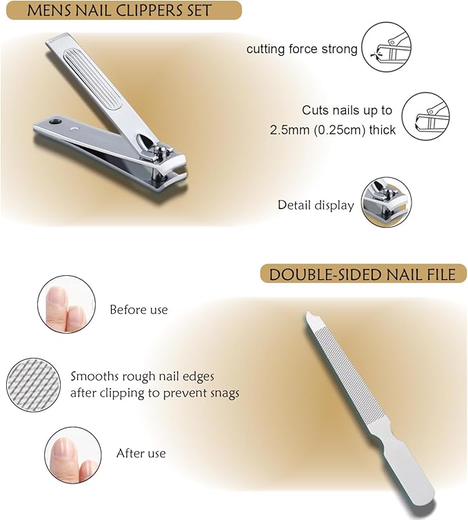 6-Piece Nail Clippers Set for Men Toe and Fingernail Clippers Kit with Travel Case Mens Manicure Nail Grooming Kits Gift for Dad Husband Boyfriend Men’s Personal Care Essentials